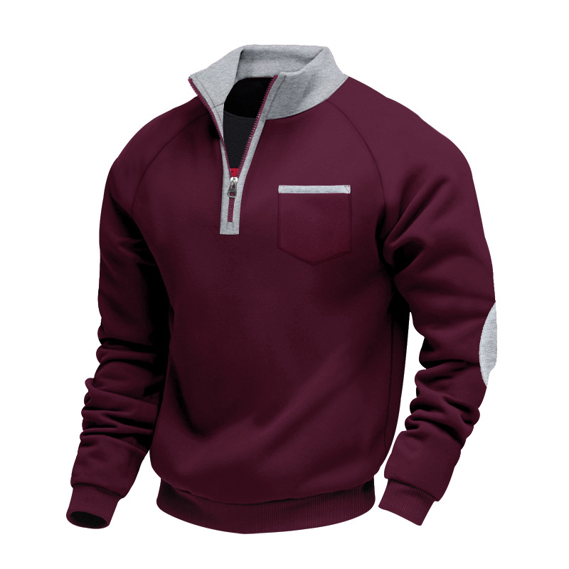 Men's Clothing Tops Sweatshirts American-Style Men's Heavyweight Insulated Zippered Sweatshirt with Patchwork for Personalized Casual Look