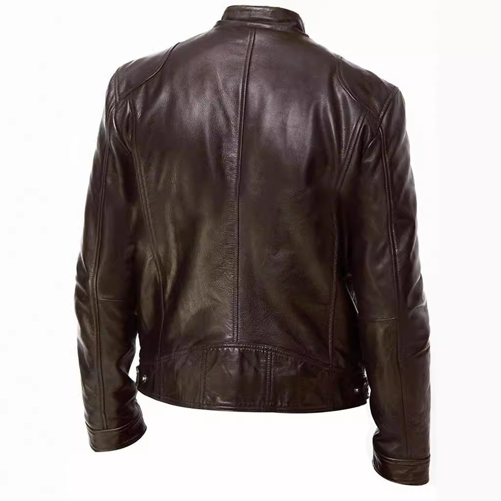 Men's Clothing Tops Jackets Coats Autumn Winter Business Gentleman Zipper Cardigan Pocket Decoration PU Leather Jacket Stand Collar Slim Zipper Leather Jacket