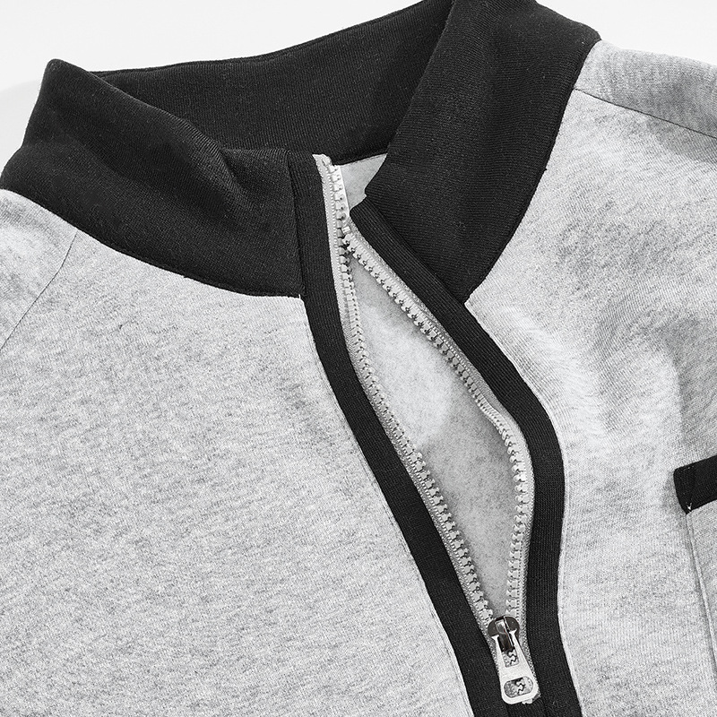 Men's Clothing Tops Sweatshirts American-Style Men's Heavyweight Insulated Zippered Sweatshirt with Patchwork for Personalized Casual Look