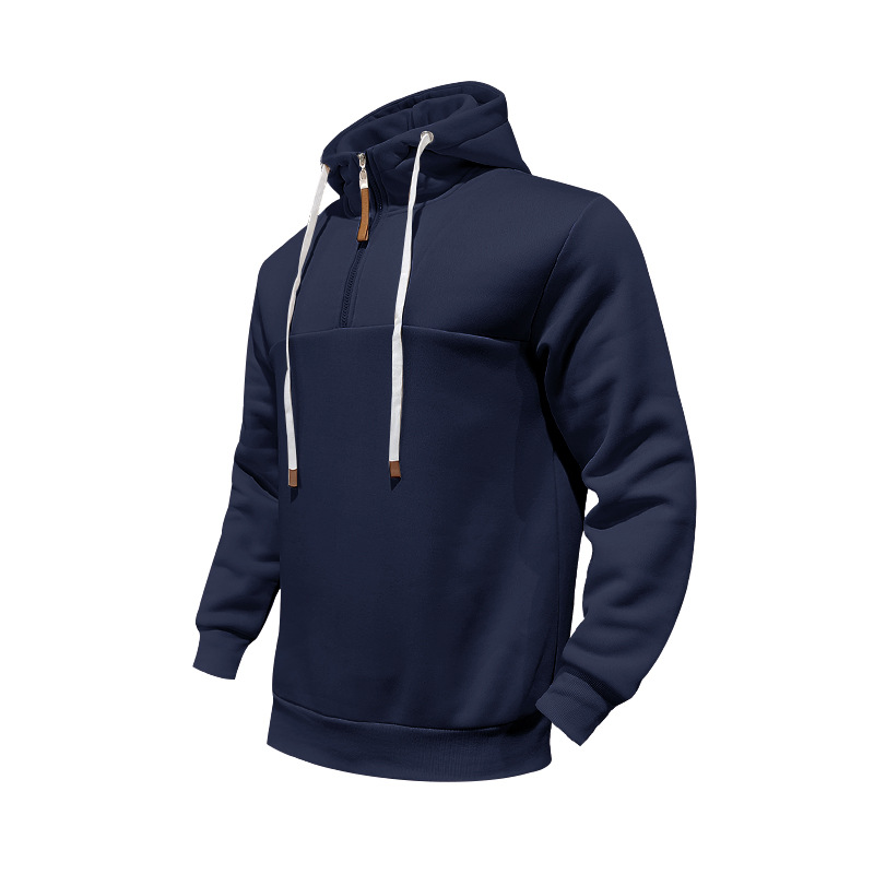 Men's Clothing Tops Sweatshirts Hoodies Classic Men's Fleece-Lined Half-Zip Trendy Hooded Double-Panel Overlap Long Sleeve Loose Oversized Couple Sweatshirt