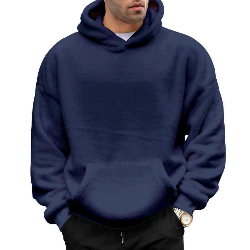 Men's Clothing Tops Sweatshirts Hoodies Autumn Winter New Double-Sided Fleece Youth Hooded Sweatshirt Men's Lambhair Winter Pullover