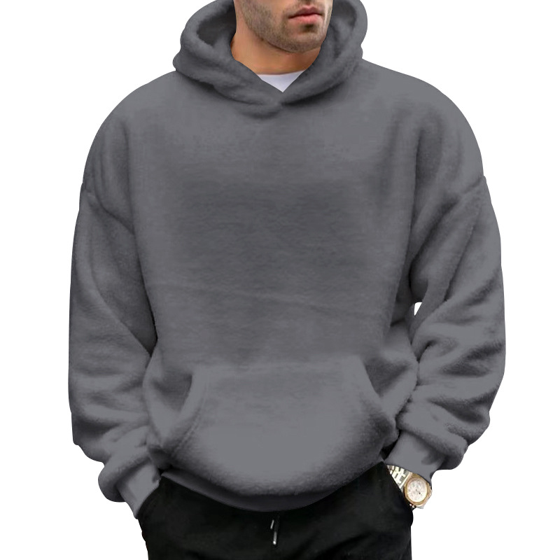 Men's Clothing Tops Sweatshirts Hoodies Autumn Winter New Double-Sided Fleece Youth Hooded Sweatshirt Men's Lambhair Winter Pullover