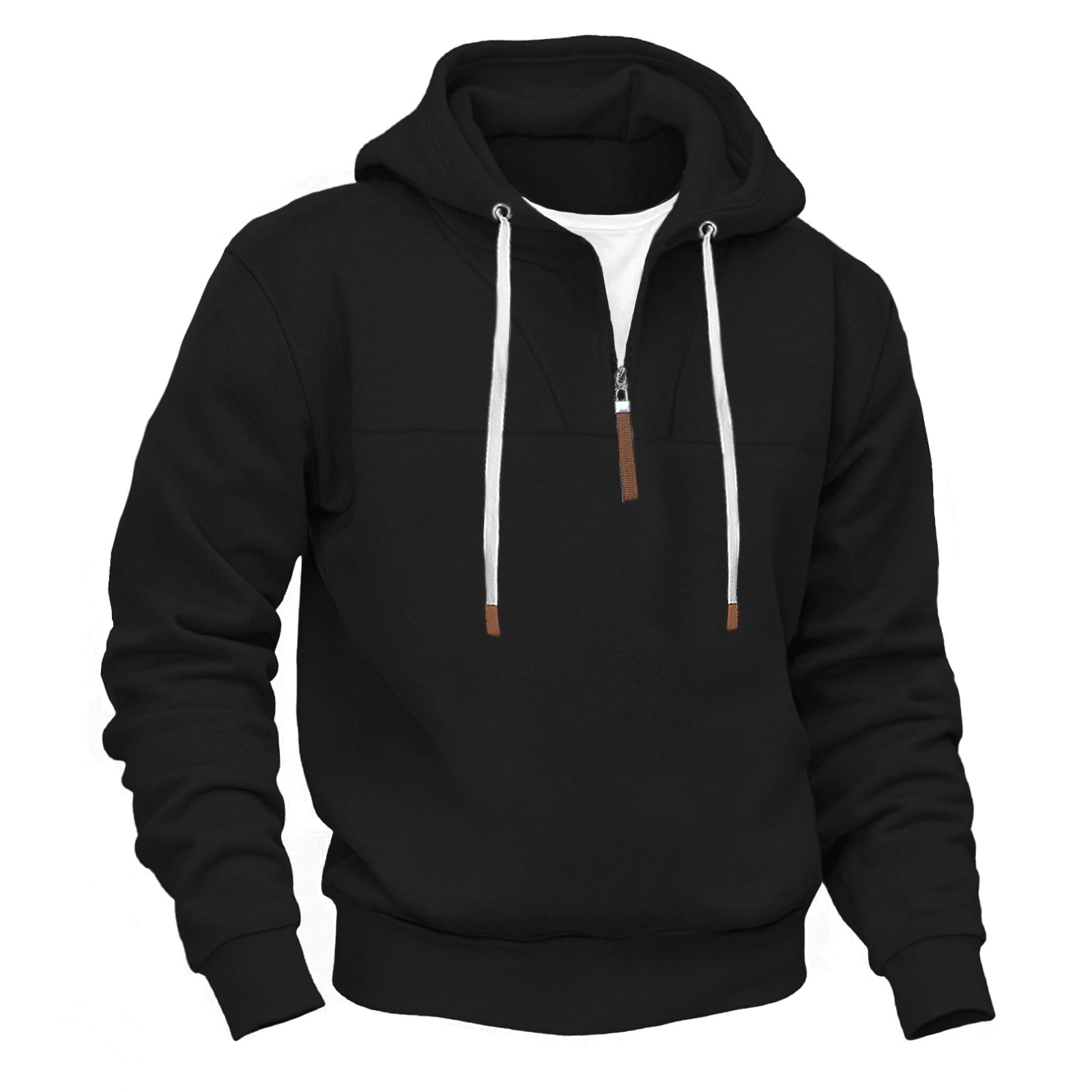 Men's Clothing Tops Sweatshirts Hoodies Classic Men's Fleece-Lined Half-Zip Trendy Hooded Double-Panel Overlap Long Sleeve Loose Oversized Couple Sweatshirt