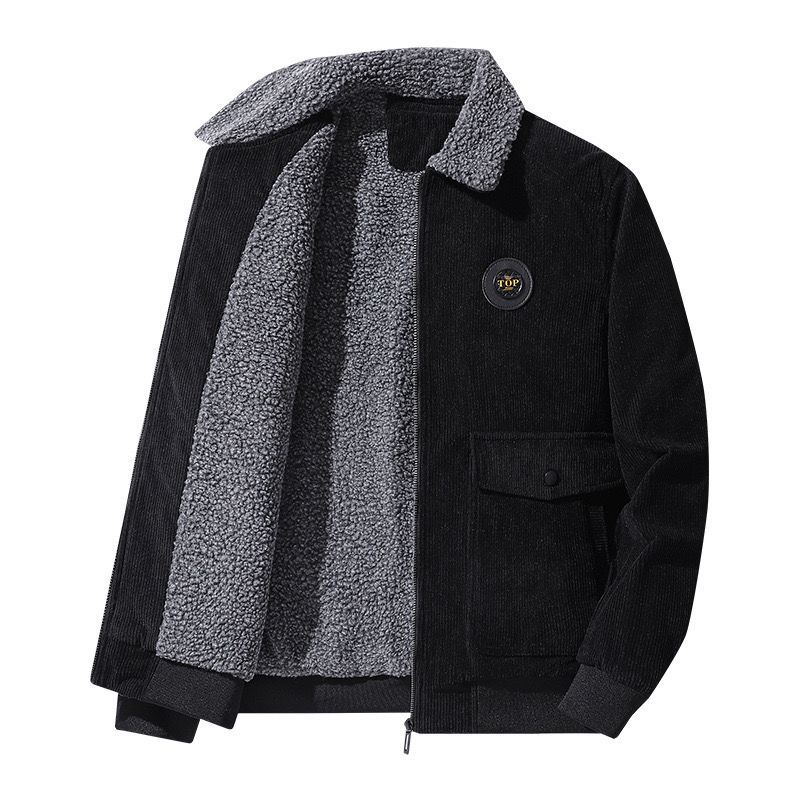 Men's Clothing Tops Jackets Coats Autumn Winter Corduroy Lambhair Jacket for Men Loose Fit with Thick Velvet Casual Lapel Jacket for Men