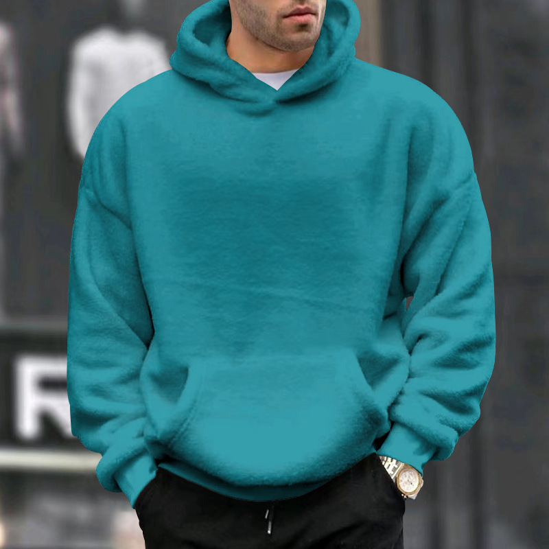 Men's Clothing Tops Sweatshirts Hoodies Autumn Winter New Double-Sided Fleece Youth Hooded Sweatshirt Men's Lambhair Winter Pullover