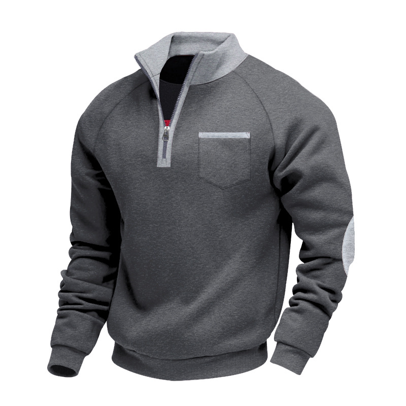 Men's Clothing Tops Sweatshirts American-Style Men's Heavyweight Insulated Zippered Sweatshirt with Patchwork for Personalized Casual Look