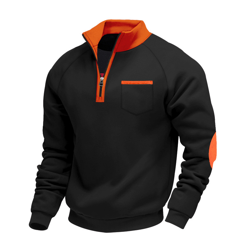 Men's Clothing Tops Sweatshirts American-Style Men's Heavyweight Insulated Zippered Sweatshirt with Patchwork for Personalized Casual Look