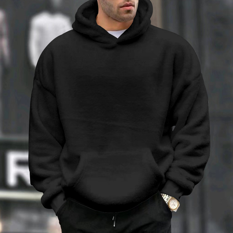 Men's Clothing Tops Sweatshirts Hoodies Autumn Winter New Double-Sided Fleece Youth Hooded Sweatshirt Men's Lambhair Winter Pullover