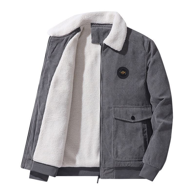 Men's Clothing Tops Jackets Coats Autumn Winter Corduroy Lambhair Jacket for Men Loose Fit with Thick Velvet Casual Lapel Jacket for Men