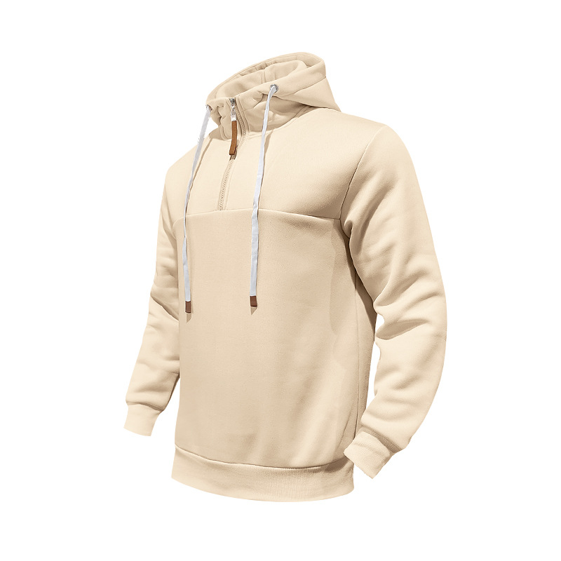 Men's Clothing Tops Sweatshirts Hoodies Classic Men's Fleece-Lined Half-Zip Trendy Hooded Double-Panel Overlap Long Sleeve Loose Oversized Couple Sweatshirt