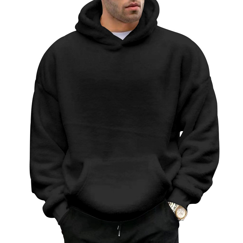 Men's Clothing Tops Sweatshirts Hoodies Autumn Winter New Double-Sided Fleece Youth Hooded Sweatshirt Men's Lambhair Winter Pullover