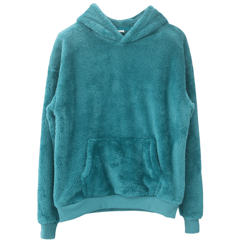 Men's Clothing Tops Sweatshirts Hoodies Autumn Winter New Double-Sided Fleece Youth Hooded Sweatshirt Men's Lambhair Winter Pullover