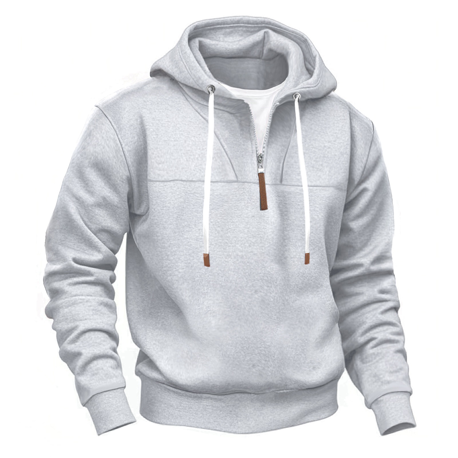 Men's Clothing Tops Sweatshirts Hoodies Classic Men's Fleece-Lined Half-Zip Trendy Hooded Double-Panel Overlap Long Sleeve Loose Oversized Couple Sweatshirt