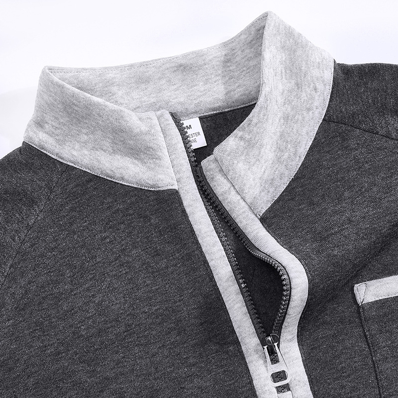 Men's Clothing Tops Sweatshirts American-Style Men's Heavyweight Insulated Zippered Sweatshirt with Patchwork for Personalized Casual Look