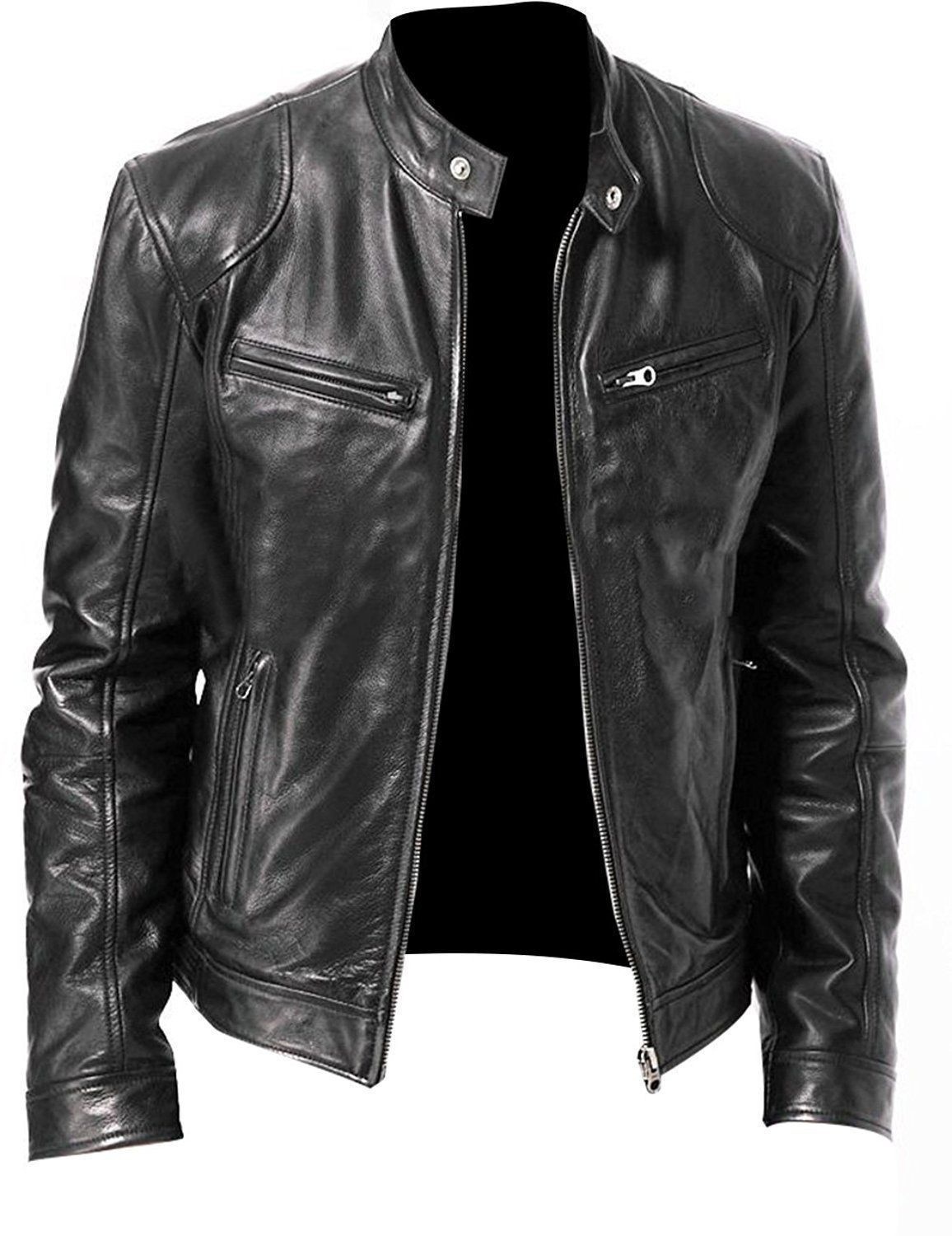 Men's Clothing Tops Jackets Coats Autumn Winter Business Gentleman Zipper Cardigan Pocket Decoration PU Leather Jacket Stand Collar Slim Zipper Leather Jacket