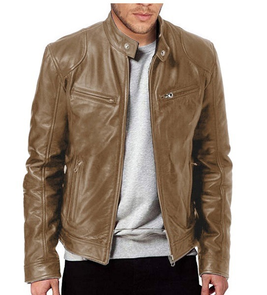 Men's Clothing Tops Jackets Coats Autumn Winter Business Gentleman Zipper Cardigan Pocket Decoration PU Leather Jacket Stand Collar Slim Zipper Leather Jacket