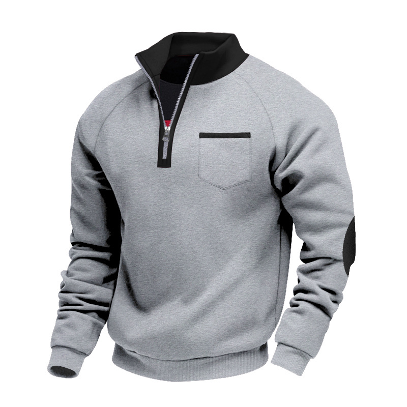 Men's Clothing Tops Sweatshirts American-Style Men's Heavyweight Insulated Zippered Sweatshirt with Patchwork for Personalized Casual Look