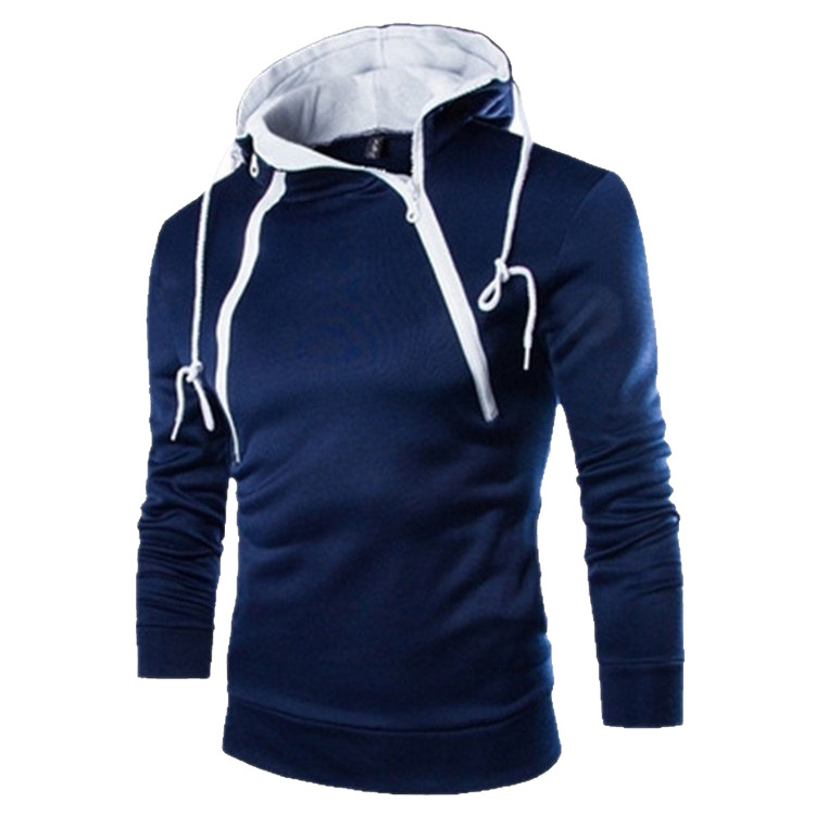 Men's Clothing Tops Sweatshirts Hoodies Spring Autumn New Fashion Dual Zippered Front Colorblocked Hooded Sweatshirt for Men