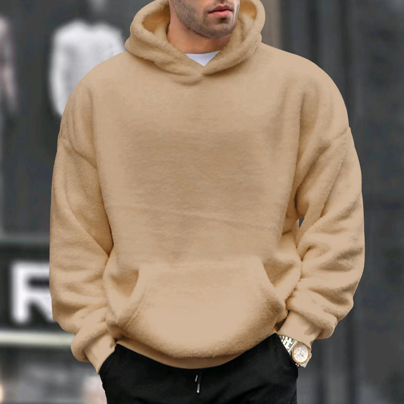 Men's Clothing Tops Sweatshirts Hoodies Autumn Winter New Double-Sided Fleece Youth Hooded Sweatshirt Men's Lambhair Winter Pullover
