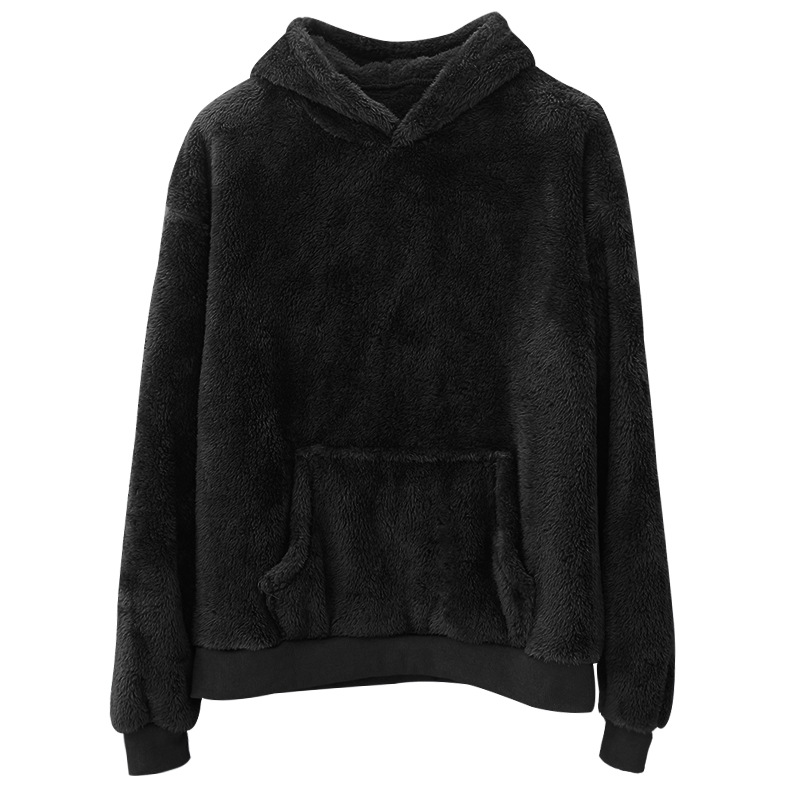 Men's Clothing Tops Sweatshirts Hoodies Autumn Winter New Double-Sided Fleece Youth Hooded Sweatshirt Men's Lambhair Winter Pullover