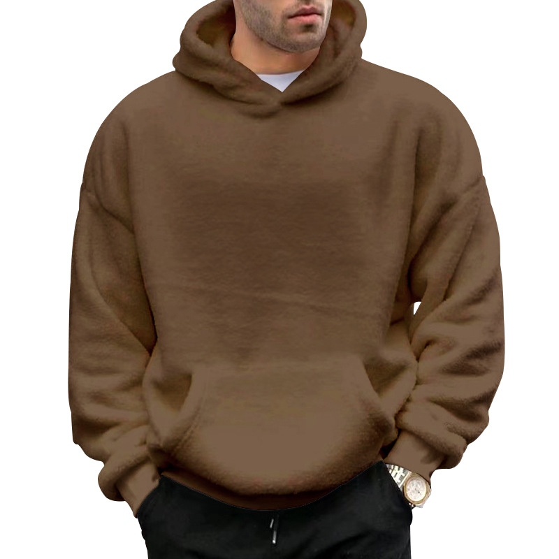 Men's Clothing Tops Sweatshirts Hoodies Autumn Winter New Double-Sided Fleece Youth Hooded Sweatshirt Men's Lambhair Winter Pullover