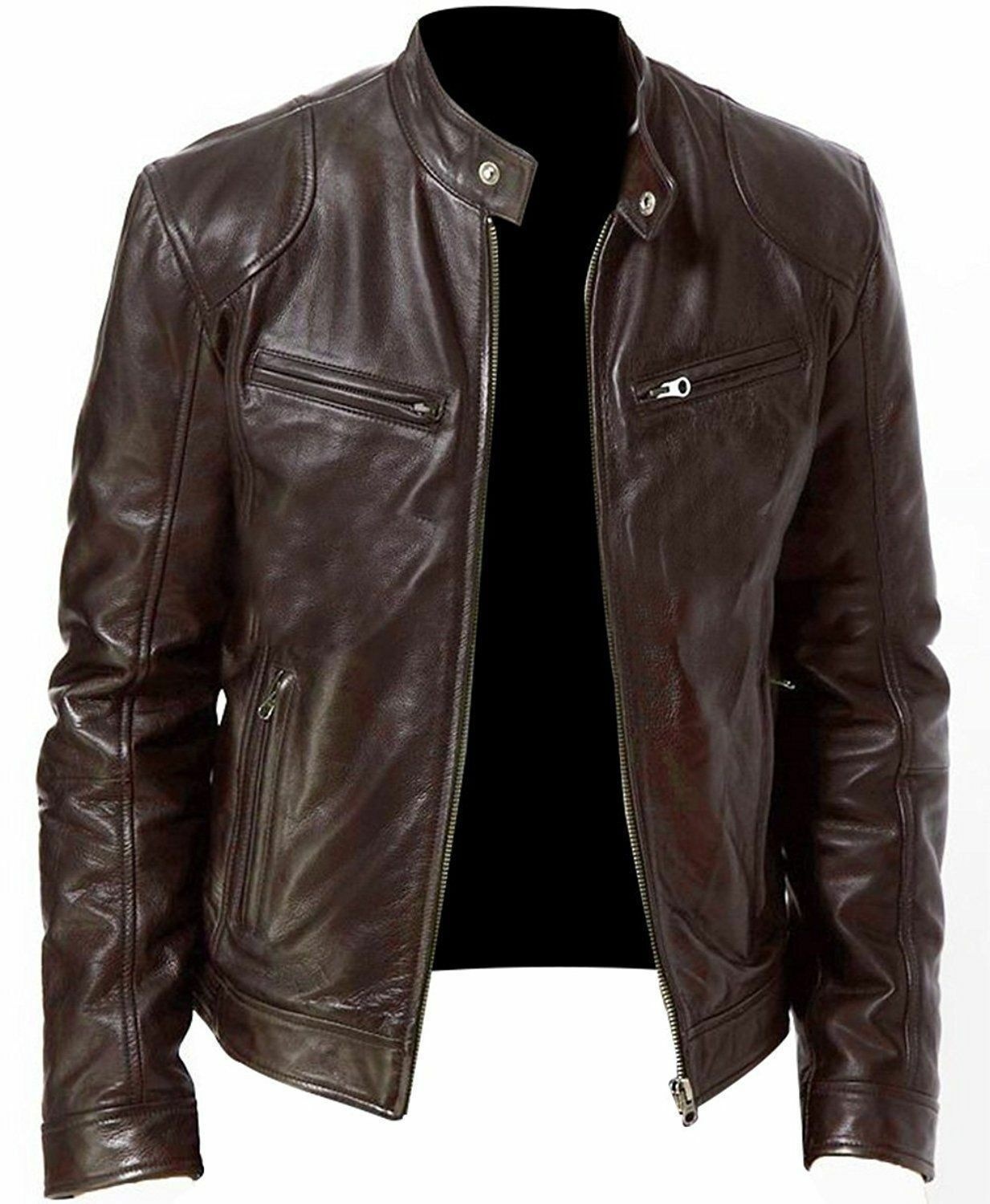 Men's Clothing Tops Jackets Coats Autumn Winter Business Gentleman Zipper Cardigan Pocket Decoration PU Leather Jacket Stand Collar Slim Zipper Leather Jacket