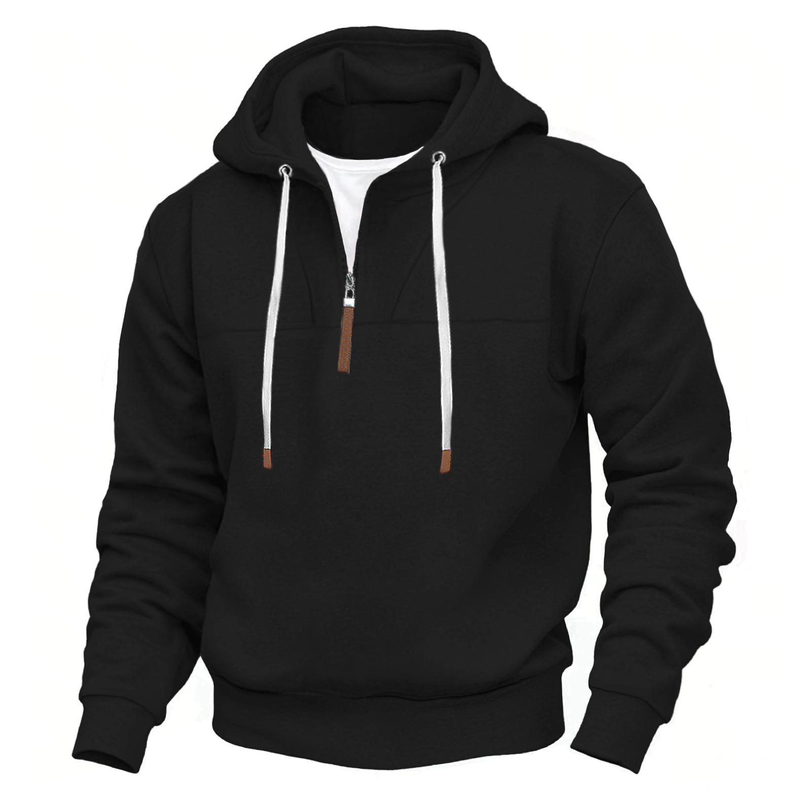 Men's Clothing Tops Sweatshirts Hoodies Classic Men's Fleece-Lined Half-Zip Trendy Hooded Double-Panel Overlap Long Sleeve Loose Oversized Couple Sweatshirt