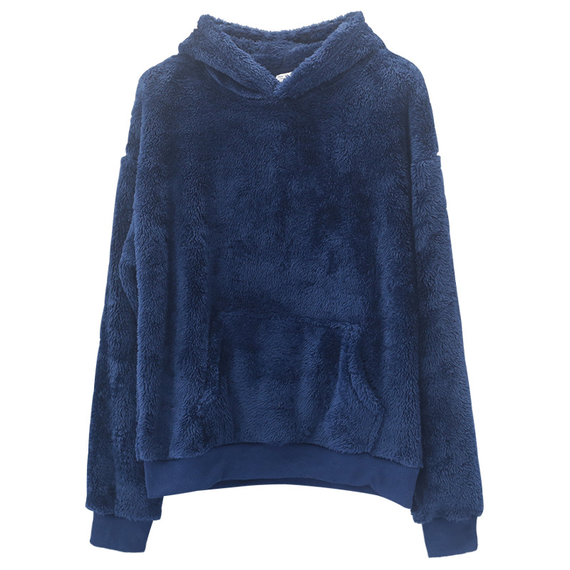 Men's Clothing Tops Sweatshirts Hoodies Autumn Winter New Double-Sided Fleece Youth Hooded Sweatshirt Men's Lambhair Winter Pullover