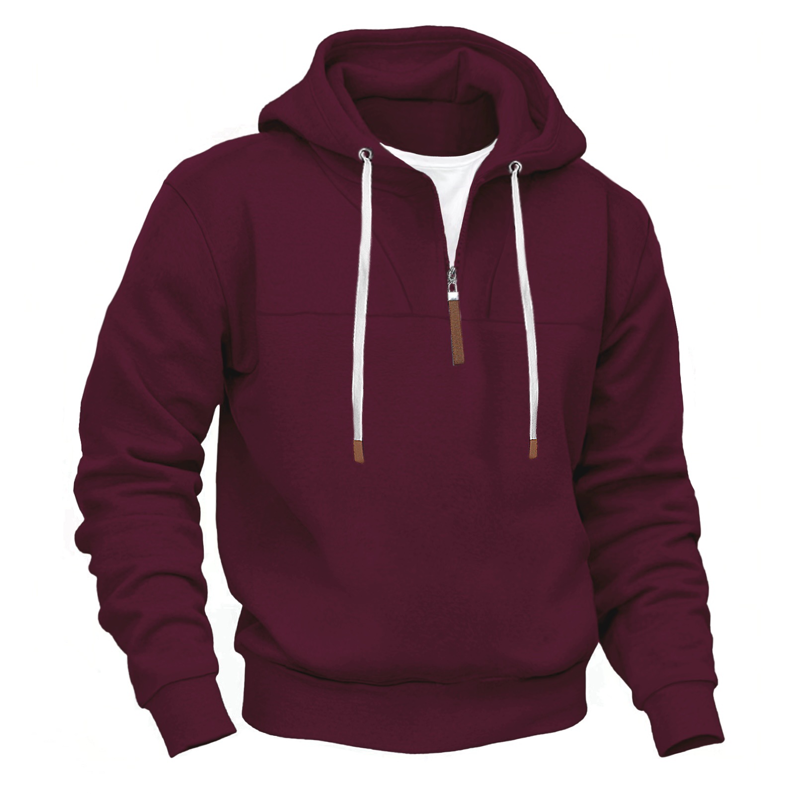 Men's Clothing Tops Sweatshirts Hoodies Classic Men's Fleece-Lined Half-Zip Trendy Hooded Double-Panel Overlap Long Sleeve Loose Oversized Couple Sweatshirt