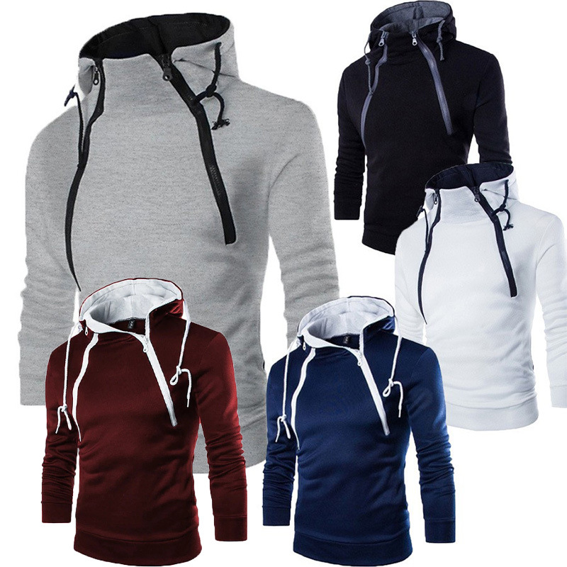 Men's Clothing Tops Sweatshirts Hoodies Spring Autumn New Fashion Dual Zippered Front Colorblocked Hooded Sweatshirt for Men