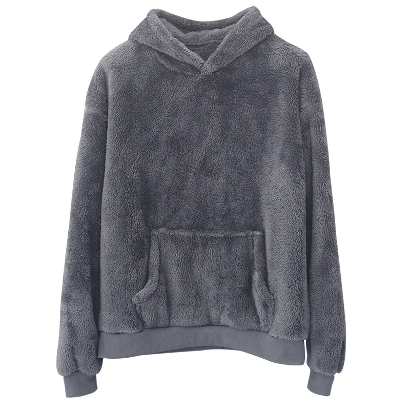 Men's Clothing Tops Sweatshirts Hoodies Autumn Winter New Double-Sided Fleece Youth Hooded Sweatshirt Men's Lambhair Winter Pullover