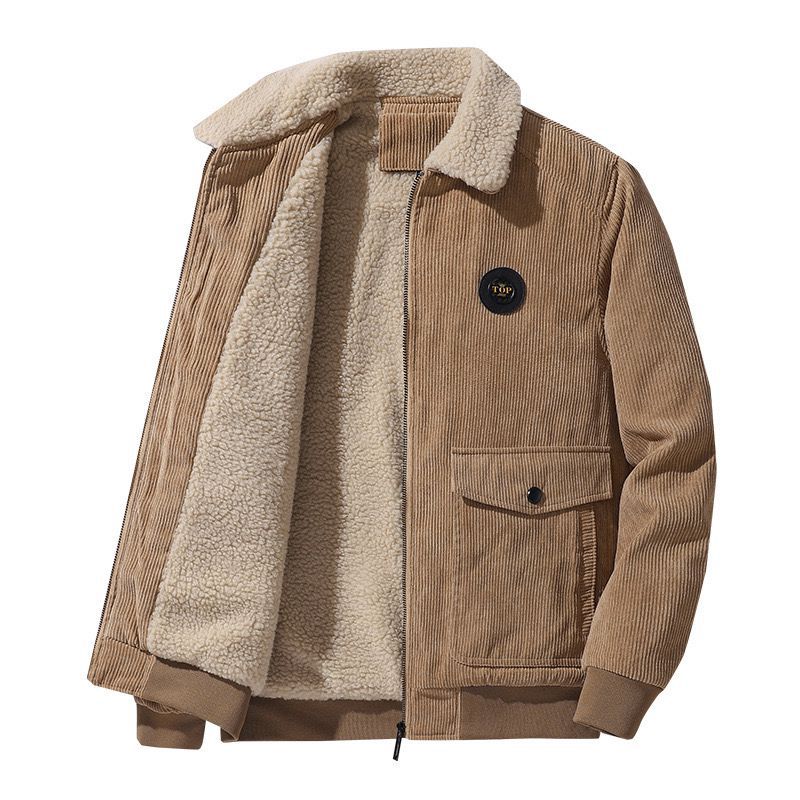 Men's Clothing Tops Jackets Coats Autumn Winter Corduroy Lambhair Jacket for Men Loose Fit with Thick Velvet Casual Lapel Jacket for Men