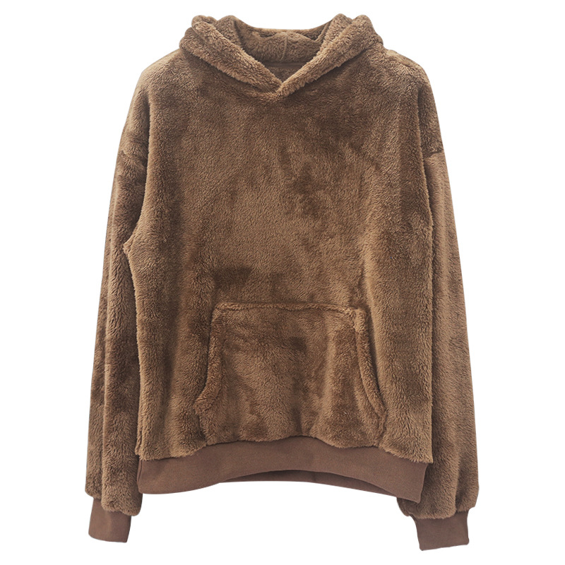Men's Clothing Tops Sweatshirts Hoodies Autumn Winter New Double-Sided Fleece Youth Hooded Sweatshirt Men's Lambhair Winter Pullover