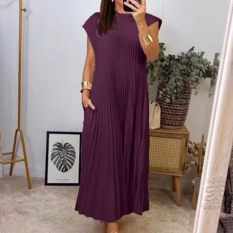 New Dress for Women Elegant Fashionable Round Neck Sleeveless Pleated Long Dress Women's Clothing Dresses