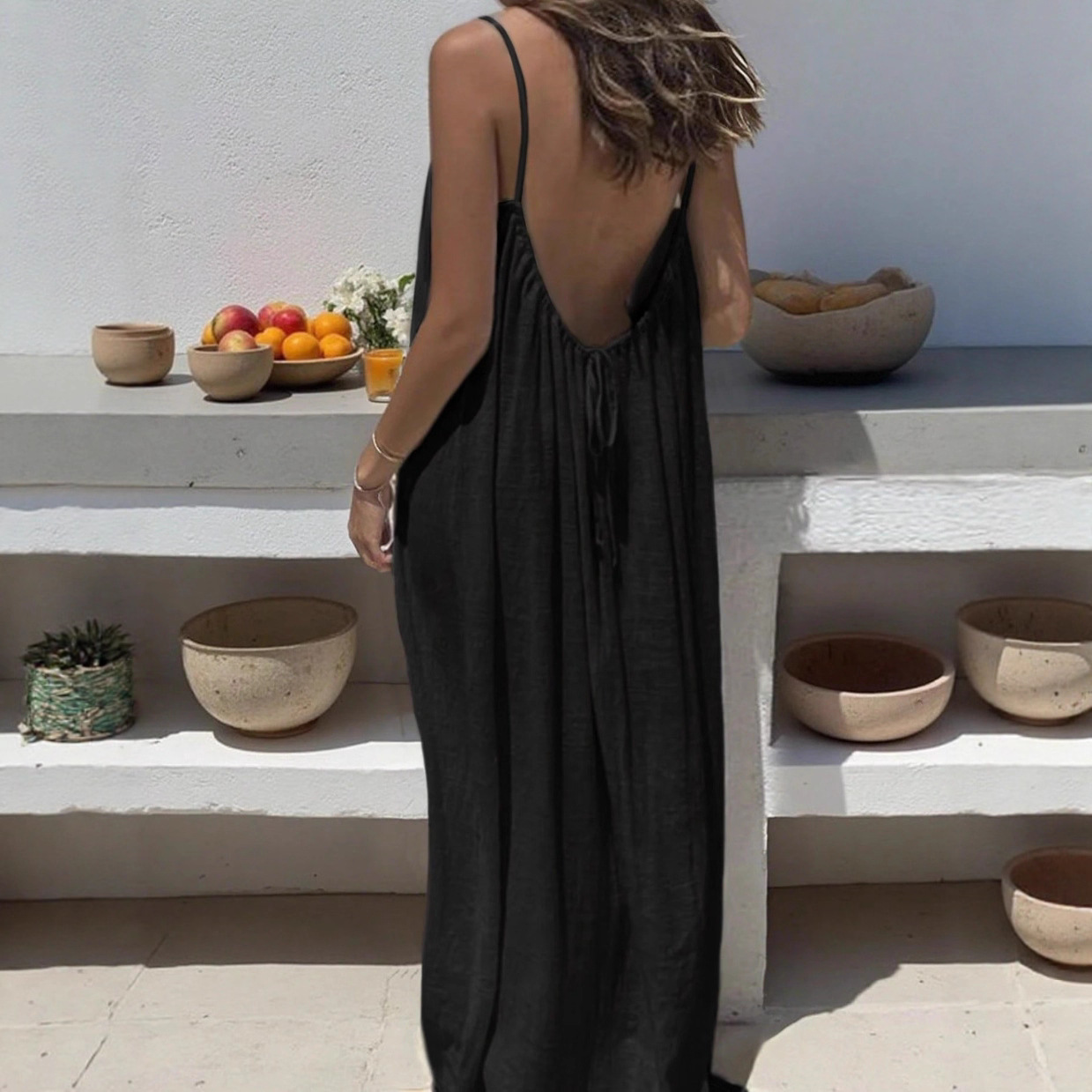 Women's Clothing Dresses New Women's Backless Loose Housecoat Dress with Straps