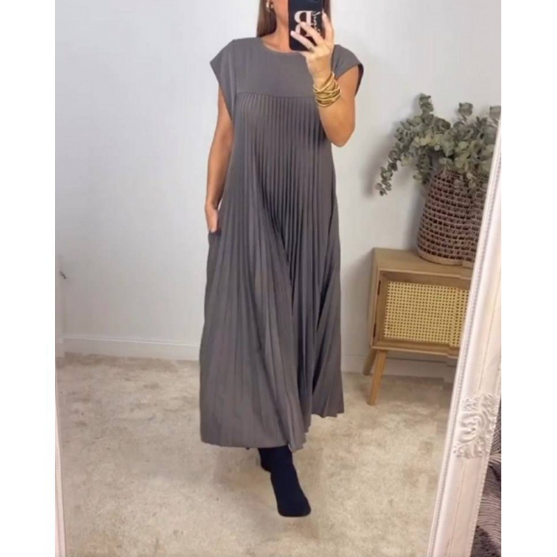 New Dress for Women Elegant Fashionable Round Neck Sleeveless Pleated Long Dress Women's Clothing Dresses
