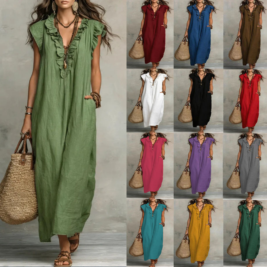 Women's Clothing Dresses New Bohemian Flying Pleated Sleeves Long Dress