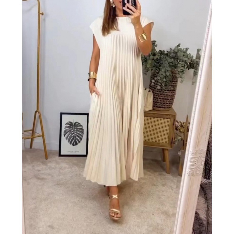 New Dress for Women Elegant Fashionable Round Neck Sleeveless Pleated Long Dress Women's Clothing Dresses
