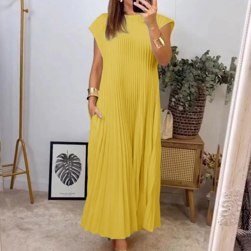 New Dress for Women Elegant Fashionable Round Neck Sleeveless Pleated Long Dress Women's Clothing Dresses