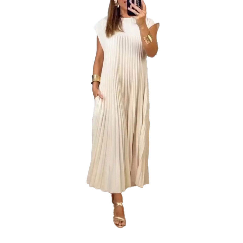 New Dress for Women Elegant Fashionable Round Neck Sleeveless Pleated Long Dress Women's Clothing Dresses