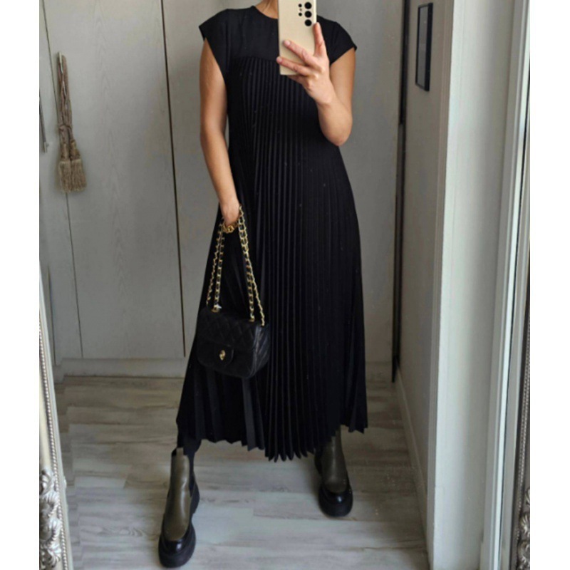 New Dress for Women Elegant Fashionable Round Neck Sleeveless Pleated Long Dress Women's Clothing Dresses