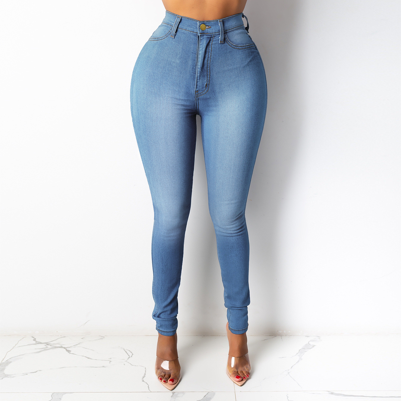 Jean Trouser Lady Women's High-Waisted Slim-Fitting Pencil Jeans Women's Clothing Bottoms Jeans