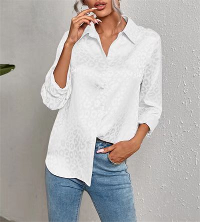 Women's Clothing Tops Blouses Women's Spring Summer New Style Collar Button-Up Leopard Print Jacquard Shirt Elegant Commuting Long-Sleeved Shirt