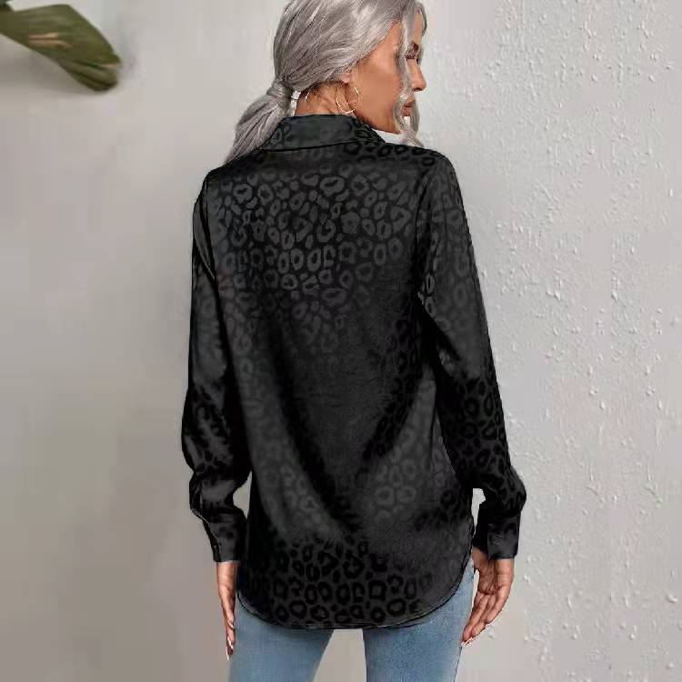 Women's Clothing Tops Blouses Women's Spring Summer New Style Collar Button-Up Leopard Print Jacquard Shirt Elegant Commuting Long-Sleeved Shirt