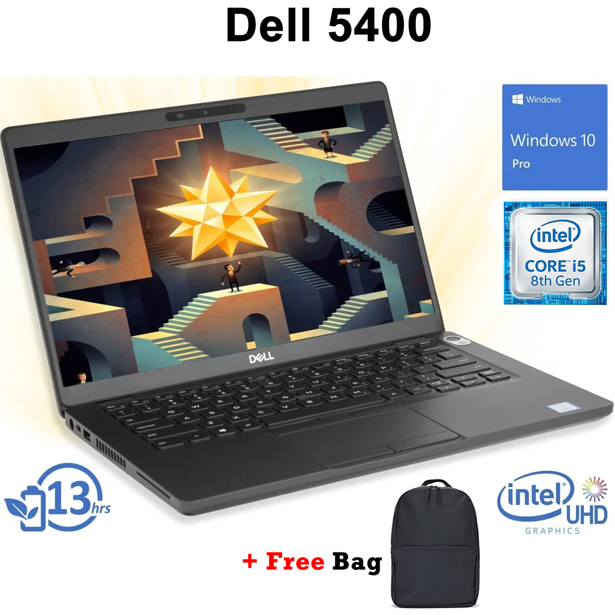 Dell 5400 Core i5 8GB RAM 256GB SSD 8th Gen 14 inch FHD Windows 11 Pro + Office 2021 Activated Business Laptop + Free Bag Refurbished