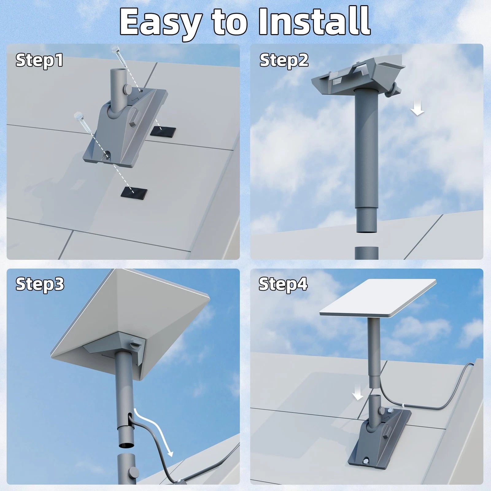 Starlink Mini Adjustable Roof Mount – Heavy-Duty Aluminum Alloy Pole Mount with 90° Tilt & 360° Rotation Antenna Bracket for Mini Satellite Mounting Bracket
