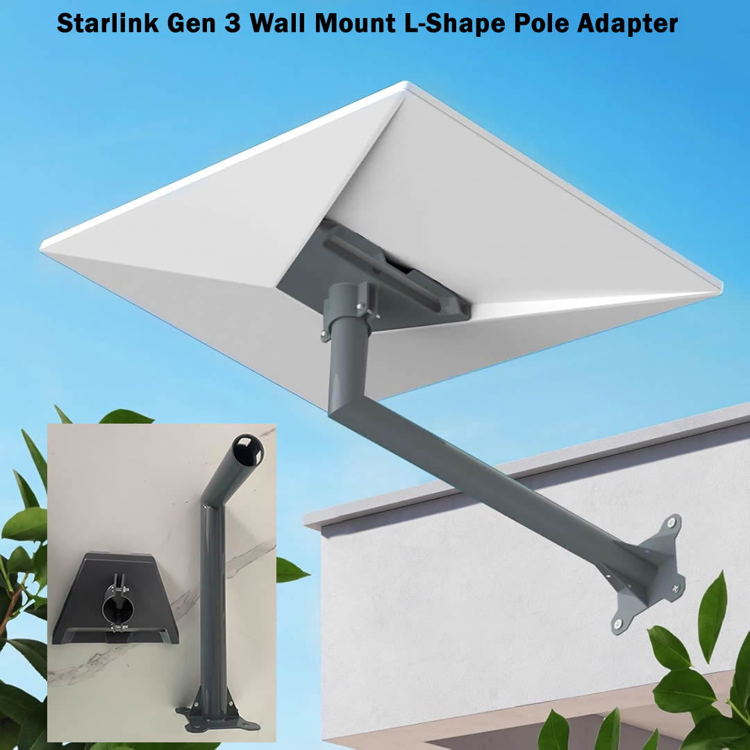 Starlink Gen 3 Mount for V3 V4 Starlink Standard Kit Dish Long Pipe Wall Mount Set Antenna Bracket Satellite Internet L Shaped Mount with Adapter