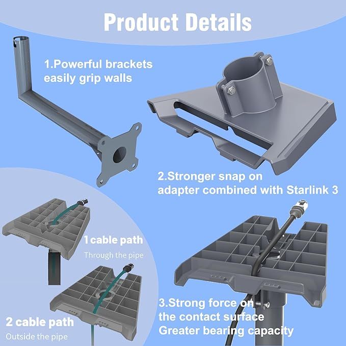 Starlink Gen 3 Mount for V3 V4 Starlink Standard Kit Dish Long Pipe Wall Mount Set Antenna Bracket Satellite Internet L Shaped Mount with Adapter