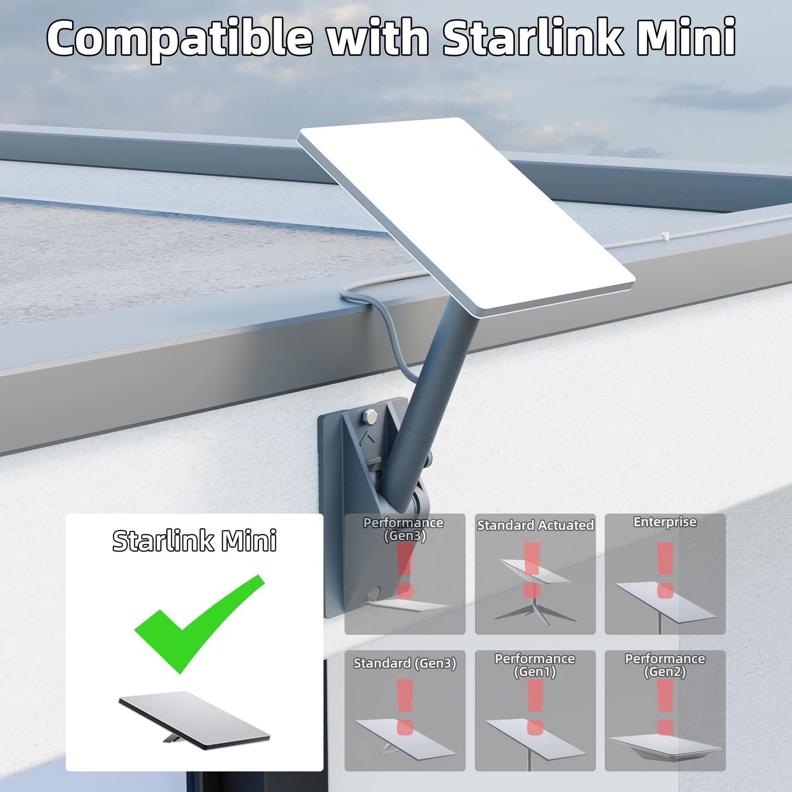 Starlink Mini Adjustable Roof Mount – Heavy-Duty Aluminum Alloy Pole Mount with 90° Tilt & 360° Rotation Antenna Bracket for Mini Satellite Mounting Bracket