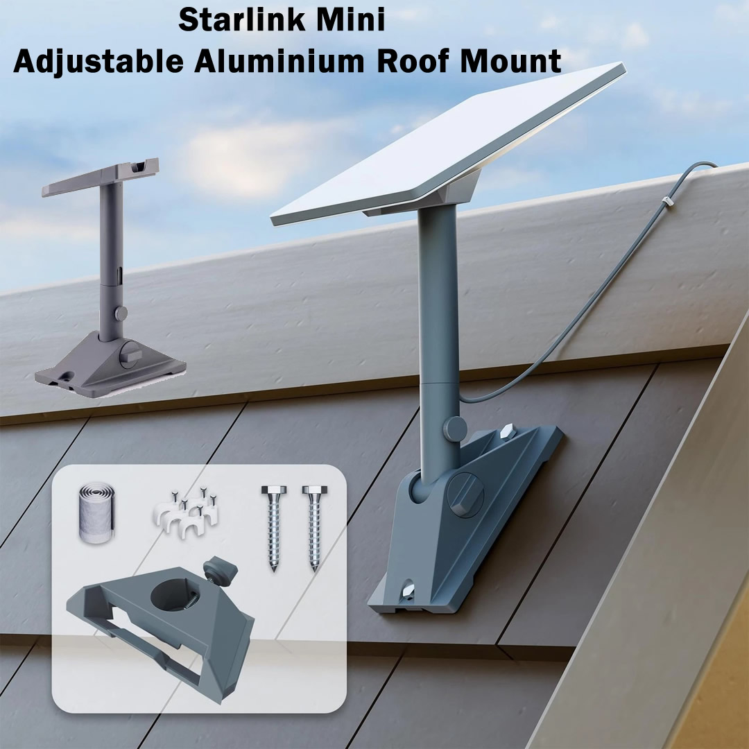 Starlink Mini Adjustable Roof Mount – Heavy-Duty Aluminum Alloy Pole Mount with 90° Tilt & 360° Rotation Antenna Bracket for Mini Satellite Mounting Bracket